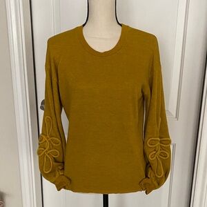 Nation LTD Mustard Long Sleeve Top with Embroidered Details